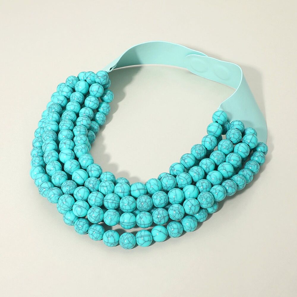 Turquoise Magnetic Multi Layered Statement Collar Chain Strand Beaded Necklace D